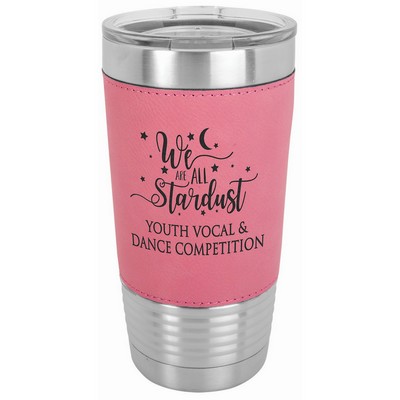 20 Oz. Pink Laser Engraved Leatherette Polar Camel Tumbler with Clear Lid
